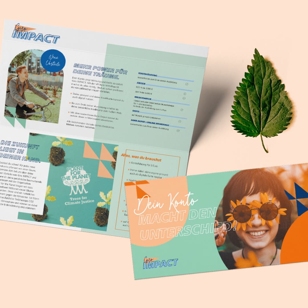 Die Broschüre der VR Bank Mittelhaardt, mit der sie Nachhaltigkeit zum Thema macht und gleichzeitig junge Kunden anspricht