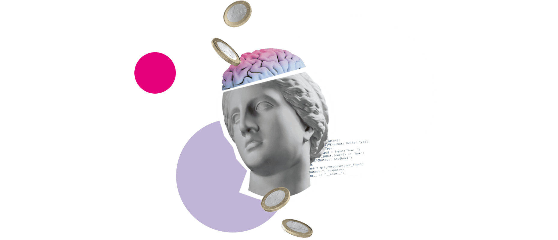 Ein Statuenkopf, in dem man ins Gehirn blicken kann, symbolisiert das KI-Webinar, mit dem die Einsatzmöglichkeiten von künstlicher Intelligenz vermittelt wird
