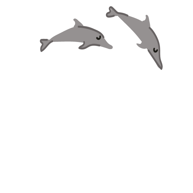2 illustrierte Delfine, die sich im Kreis drehen